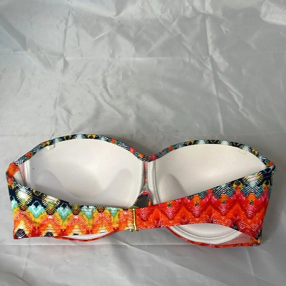 LA VIE EN ROSE Aqua Bright Aztec Print Padded Push-up Bikini Top Strapless M - Picture 3 of 8